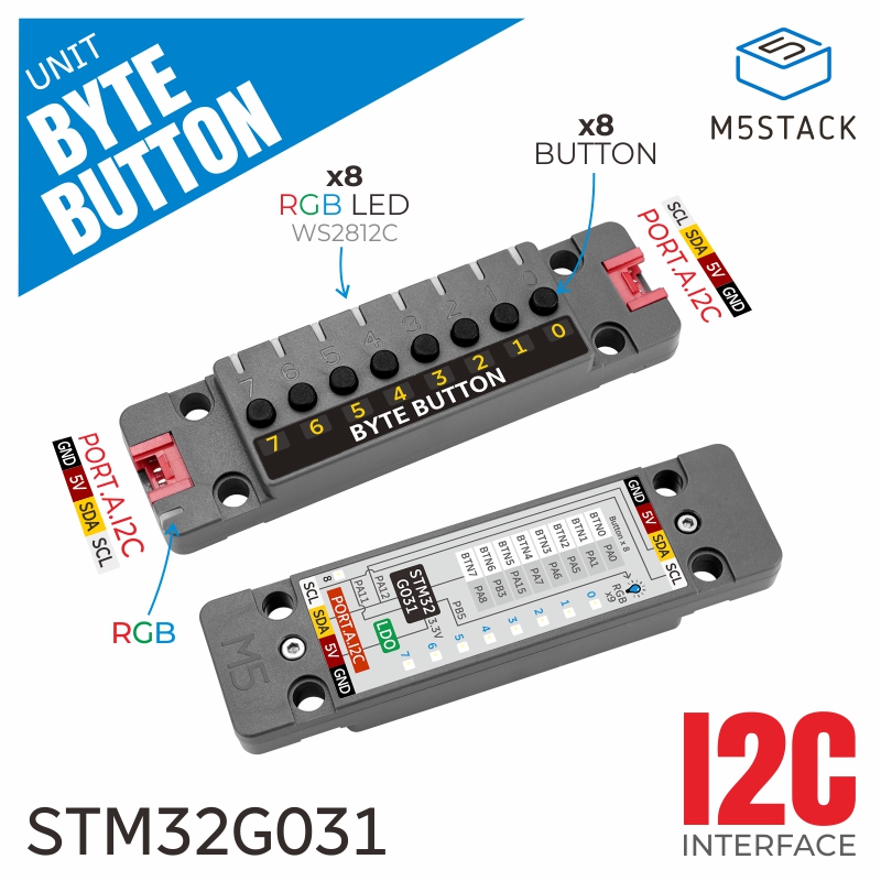 M5Stack - Unité officielle M5Stack ByteButton, interrupteur tactile